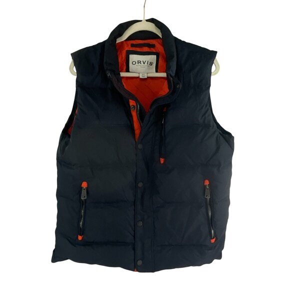 Orvis Down Vest Mens Quilted Outdoors Size M Zipper Pockets High Collar Winter - Picture 8 of 8